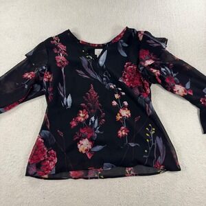 A New Day Floral Blouse Sheer Bell‎ Sleeve Size S Women's Top Fairy Goth Grunge